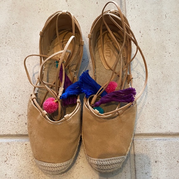SCHUTZ Shoes - Schutz Brie lace up tassel Pom Pom flats size 9